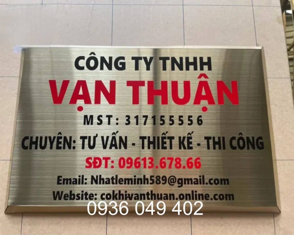 Làm bảng tên công ty chất liệu inox ăn mòn tại TPHCM, thiết kế sắc nét, bền đẹp.