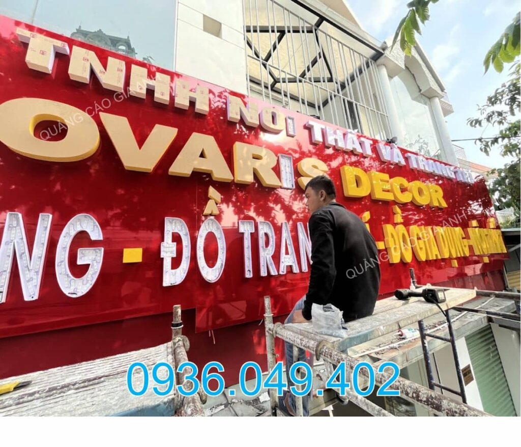 thi công bảng hiệu alu chữ nổi mica tại dĩ an
